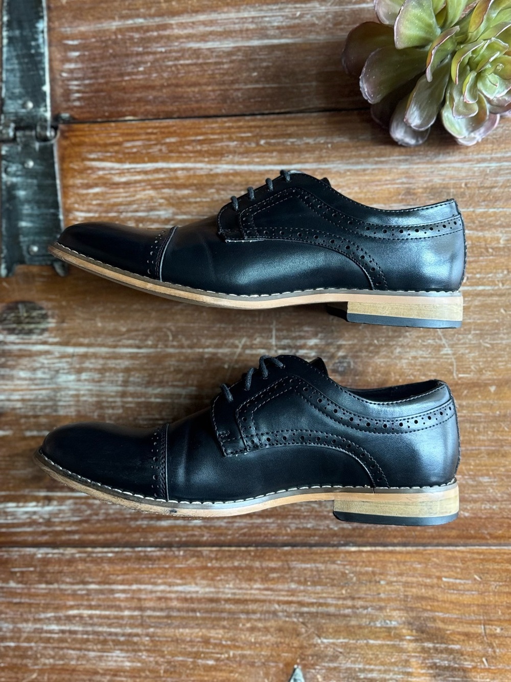 Boys Stacy Adams Black Leather Dickinson Oxford Shoes Size 3M